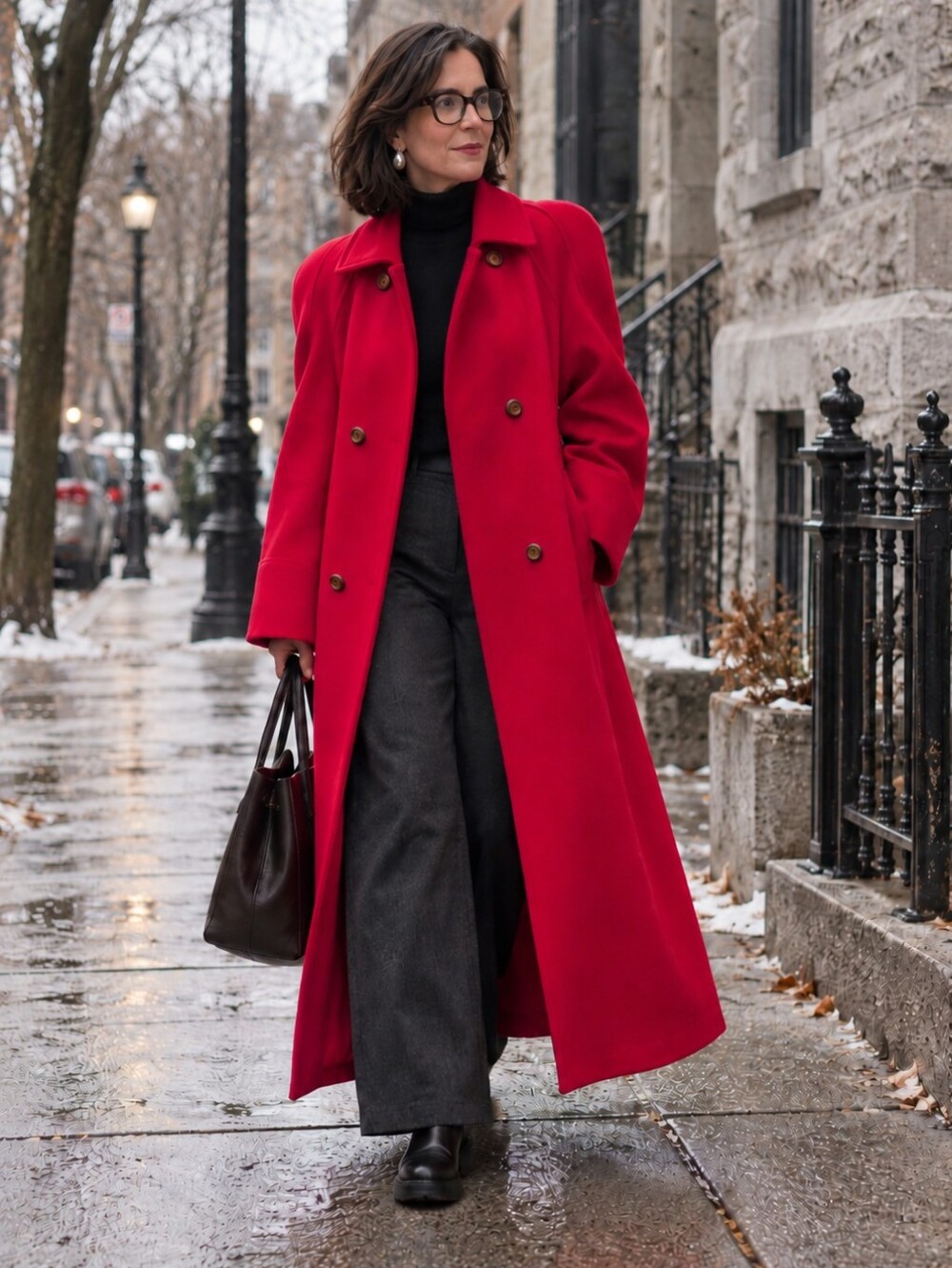 Vintage Raspberry Red Double Breasted Long Coat Wool Feel
